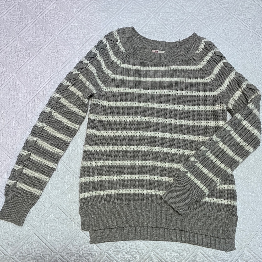 SO Women's Gray and White Striped Sweater - Size L